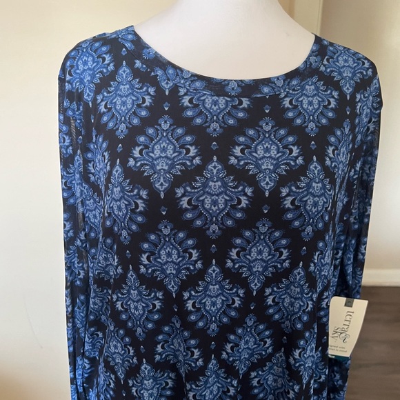 PLUS - TERRA & SKY Blue Pattern Chic Mesh Crewneck Top NWT - Picture 6 of 13